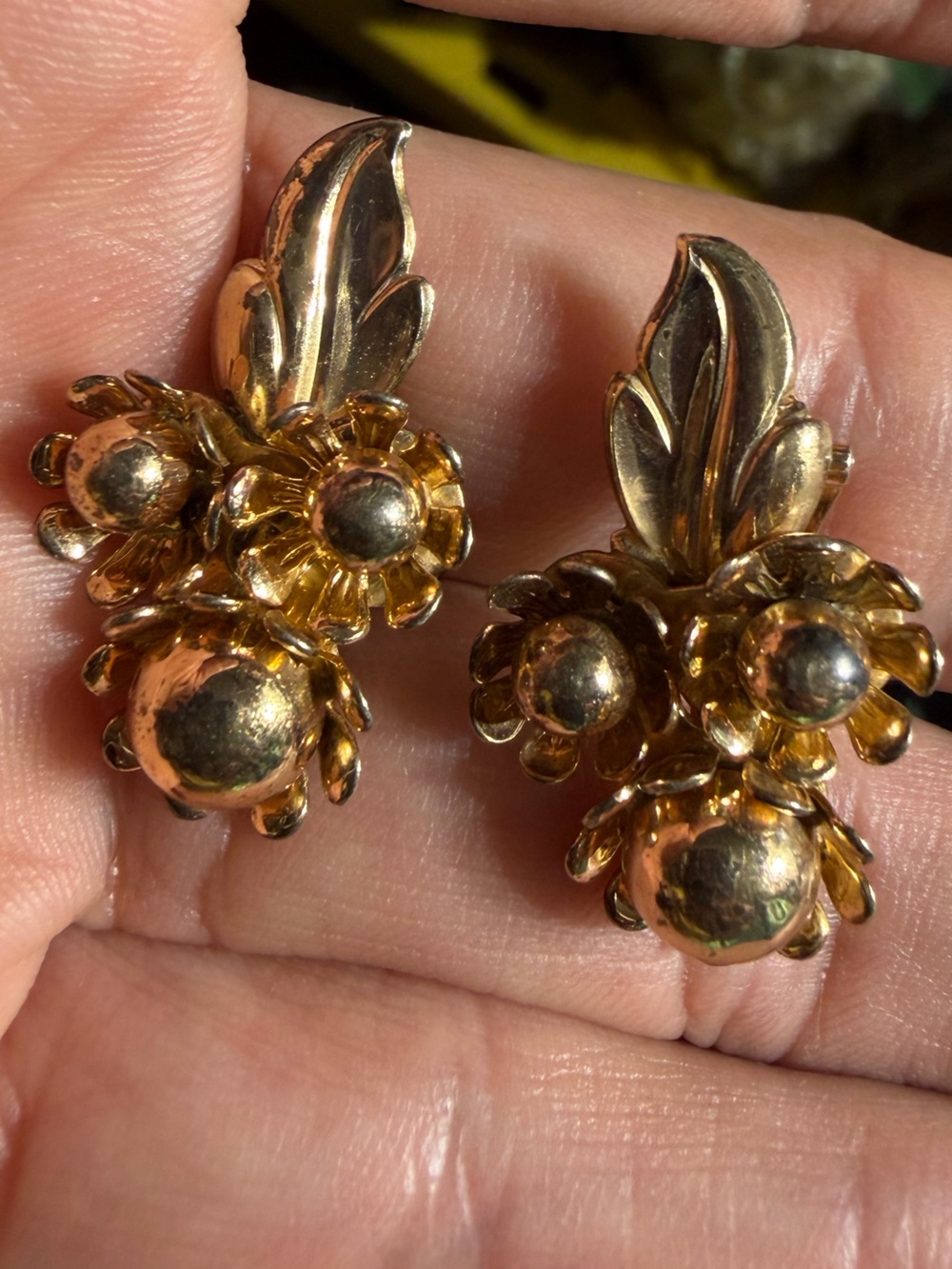 Vintage Sterling Silver Gold-Tone Floral Clip-On Earrings